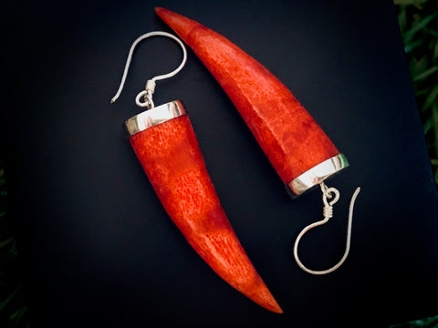 #123 Red Coral Earrings