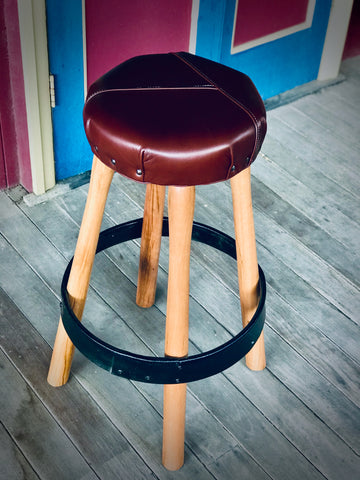 Bar Stool with  Leather seat - Round