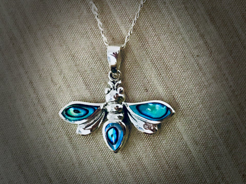 #316 Paua Shell and Silver Bee Pendant